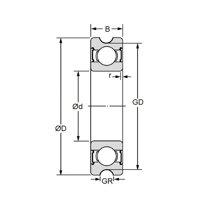 1051973 | U604-ZZ-10-ECO (PK-2) --- Grooved OD Bearings - 4x12x4 mm U Groove - Chrome Steel Bearing