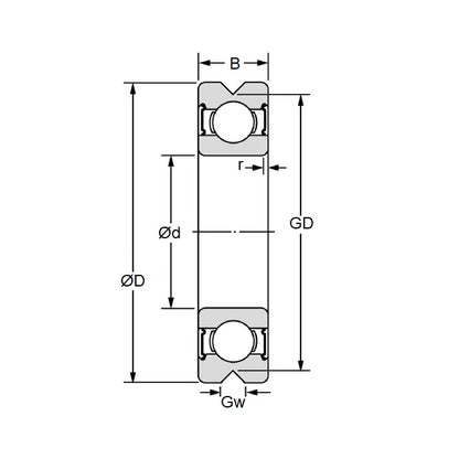 1061277 | V625-ZZ-02-120-ECO (PK-2) --- Grooved OD Bearings - 5x16x5 mm Vee Groove - Chrome Steel Bearing