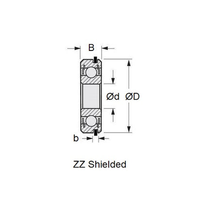 1086287 | R6A-ZZ-NR-ECO (Each) --- Single Row Ball Bearings - 9.525x22.225x7.142 mm with Snap Ring - Chrome Steel SAE 52100 Bearing
