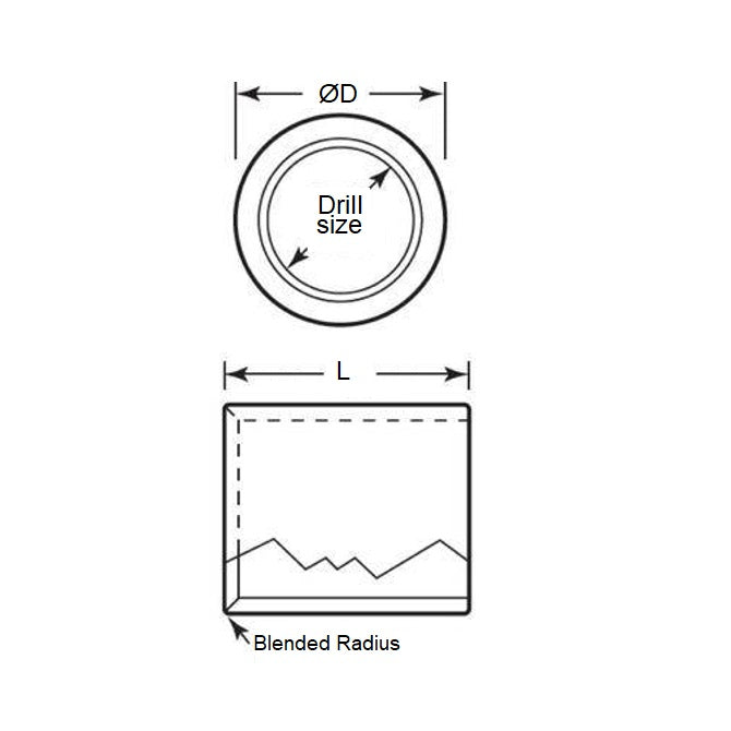 1076547 | BP0032-0079-0191-DP (Each) --- Drill Bushings - 7.938x3.175x19.05 mm Plain - Carbon Steel - Hardened Bushing