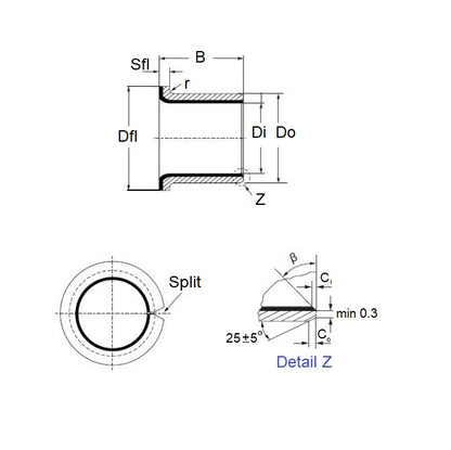 1079577 | BF0080-0100-0075-S6 (PK-6000) --- Flanged Bushes - 8x10x7.5 mm Split - Stainless Steel with PTFE Bush