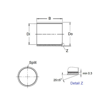 1106133 | BP0140-0160-0120-DU (PK-500) --- Unflanged Bushes - 14x16x12 mm Split - Steel DU with PTFE Bush