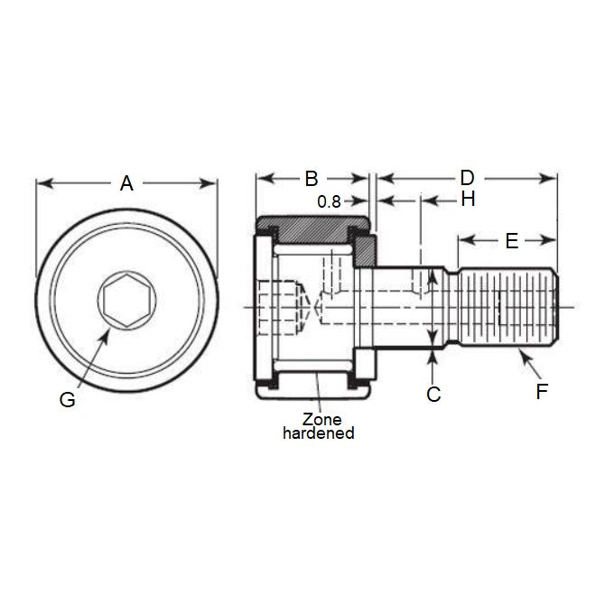 1160646 | CCF860RS (Each) --- Needle Roller Cam Followers - 47.625x69.85 mm - 3/4-16 UNF Crowned - Chrome Plated Steel Cam Follower