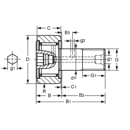 1146245 | NUCF-12-1R (Each) --- Roller Cam Followers - 32x40.2 mm - M12x1.5 - Fine -0 Standard - Carbon Steel Cam Follower