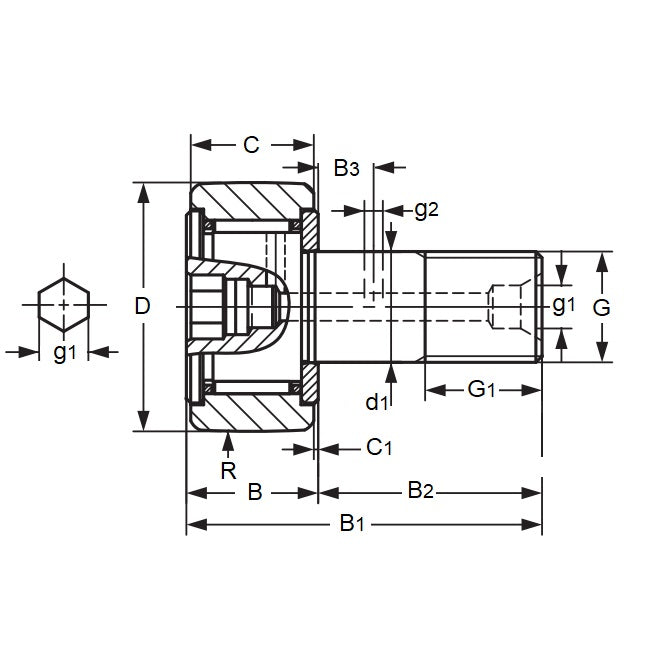 1142433 | NUCF-12R (Each) --- Roller Cam Followers - 30x40.2 mm - M12x1.5 - Fine -0 Standard - Carbon Steel Cam Follower