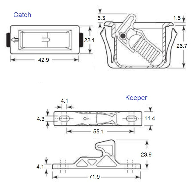1039759 | SC-4335RS (Each) --- Snap In Style Catches - Pull Up Force 2.23 - 1.092 - 2.896