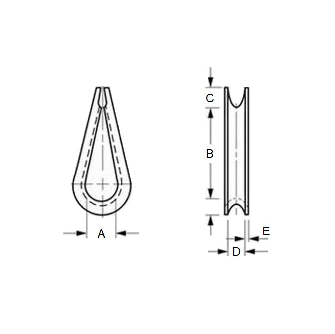 1083272 | TH-021 (PK-500) --- Thimbles Cable Attachments - 1.19 - 1.98 23.813x8.611 mm - Stainless Steel Attachment