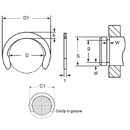 1063363 | CC-053-060-C (PK-10) --- Crescent Retaining Rings - 5.28x5.99x0.64 mm - Carbon Spring Steel Self Finish