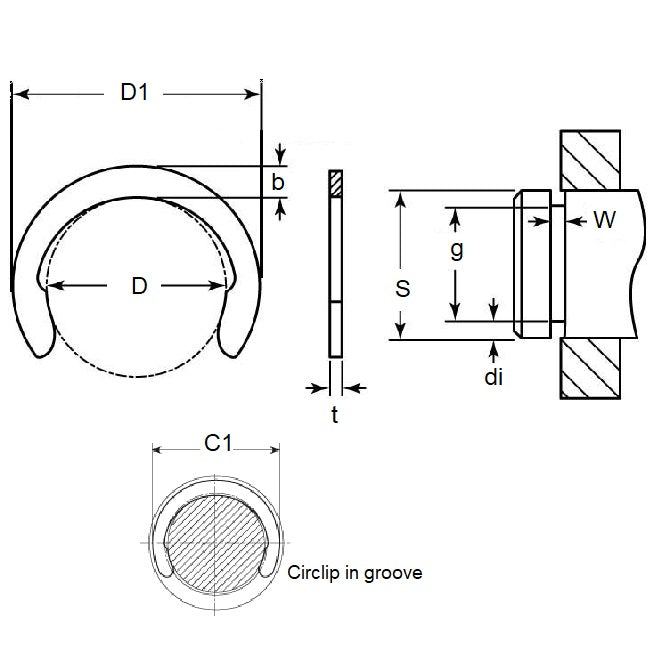 1048298 | CC-034-040-C (PK-10) --- Crescent Retaining Rings - 3.43x3.96x0.38 mm - Carbon Spring Steel Self Finish