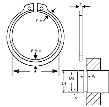 1165661 | CEB-05239-C (Each) --- External Retaining Rings - 52.39x1.98x48.79 mm Circlips - Carbon Spring Steel Self Finish Circlip