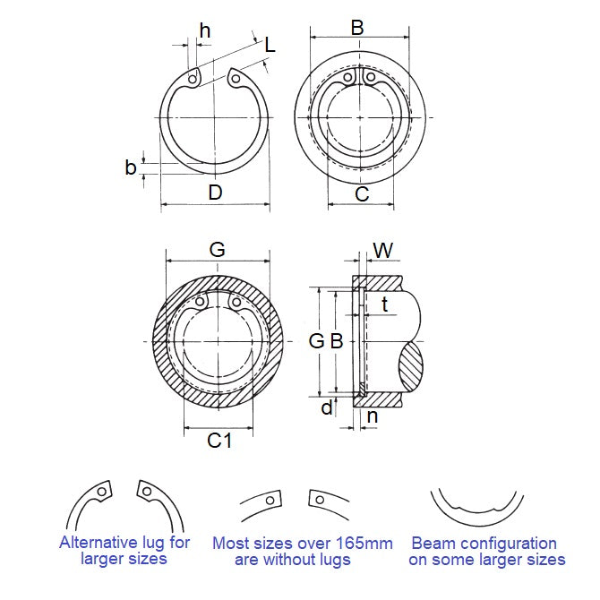 1226318 | CCI-75000-C (Each) --- Internal Retaining Rings - 750x9x768 mm Circlips - Carbon Spring Steel phosphate and oil finish Circlip
