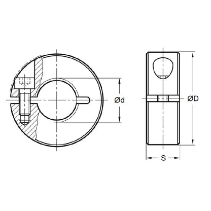 1119936 | COL-01900-040-15-1C-S3 (Each) --- Shaft Collars - 19x40x15 mm Clamp Type - Stainless Steel 303/304 Similar to A2, 18-8 HRB80 Collar