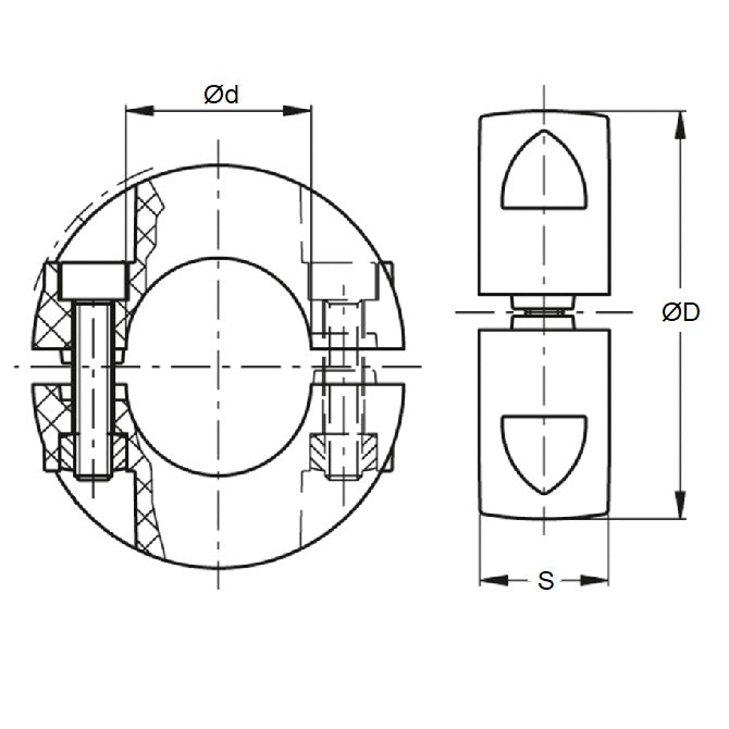 1173789 | COL-06500-093-19-2C-CS (Each) --- Shaft Collars - 65x93x19 mm Clamp Type - Steel, Black Oxide Coated Collar