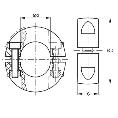 1052498 | COL-00400-016-09-2C-CS (Each) --- Shaft Collars - 4x16x9 mm Clamp Type - Steel 12L14 9SMn Pb36 Collar