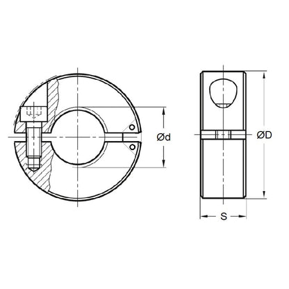 1134119 | COL-02500-045-15-HG-CS (Each) --- Shaft Collars - 25x45x15 mm Hinged - Carbon Steel Collar