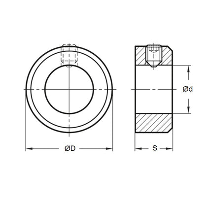 1114765 | COL-01600-028-08-BO (Each) --- Shaft Collars - 16x28x8 mm Standard - Steel - Black Oxide Collar