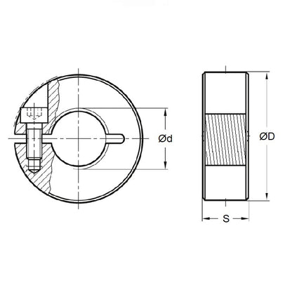 1140355 | COT-02858F-048-13-CS (Each) --- Threaded Collars - 1.1/8-12 UNF - 28.58mm - 47.625x12.7 mm Clamp Type - Steel Collar