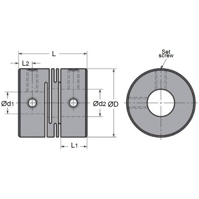 1037631 | CP-020-020-08-010-H-SL4-A (Each) --- Helical and Slit Couplings - 2x2x8 mm 4 Slit Miniature - Aluminium Coupling