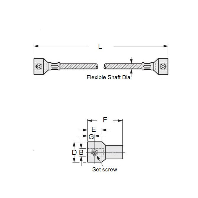 1070282 | CP-064-064-25-0203-FS (Each) --- Coupling Ends Flexible Shafts - 6.35x6.35x203.2 mm Open - Plated Steel with Vinyl Cover Shafting