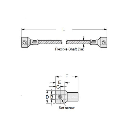 1070282 | CP-064-064-25-0203-FS (Each) --- Coupling Ends Flexible Shafts - 6.35x6.35x203.2 mm Open - Plated Steel with Vinyl Cover Shafting