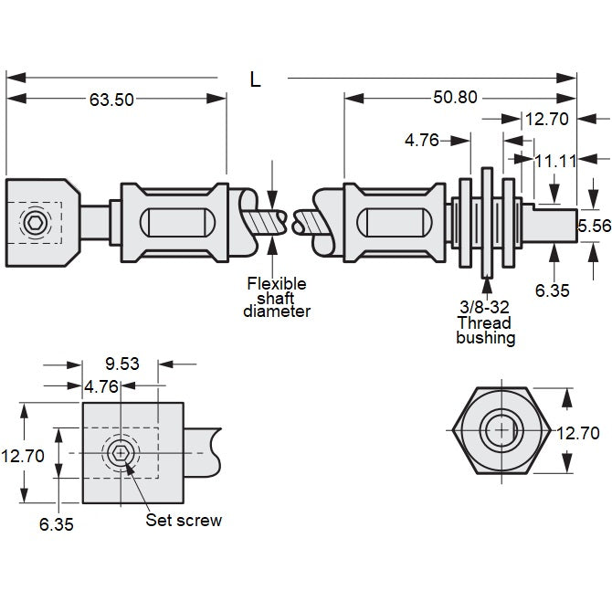 1074211 | CP-064P-064-33-0610-FSC (Each) --- Panel Mount Flexible Shafts - Panel Mount 6.38 609.6x3.3 mm Cased - Steel / Plated Steel Shaft