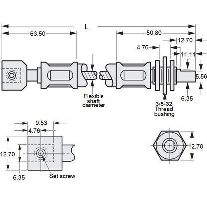 1074211 | CP-064P-064-33-0610-FSC (Each) --- Panel Mount Flexible Shafts - Panel Mount 6.38 609.6x3.3 mm Cased - Steel / Plated Steel Shaft