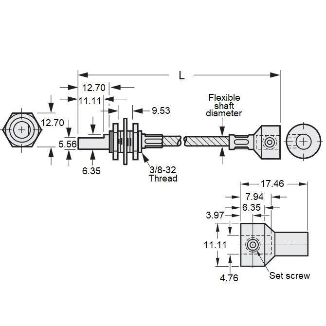 1058980 | CP-048P-048-48-0229-FS (Each) --- Panel Mount Flexible Shafts - Panel Mount 4.78 228.6x4.8 mm Open - Steel / Plated Steel Shaft