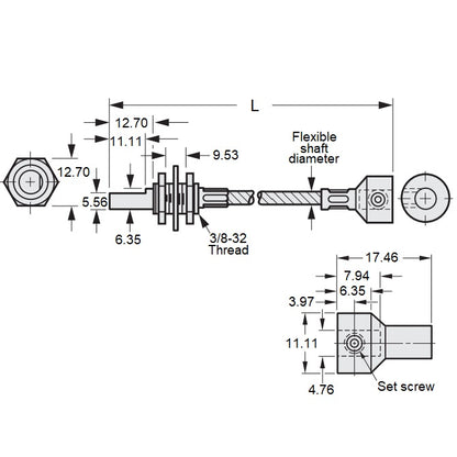 1058980 | CP-048P-048-48-0229-FS (Each) --- Panel Mount Flexible Shafts - Panel Mount 4.78 228.6x4.8 mm Open - Steel / Plated Steel Shaft