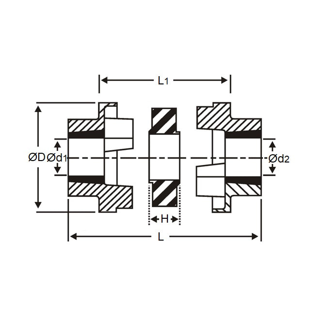 1089896 | CP-100-HUB-J-HRC-69 (Each) --- HRC Couplings - 10x10 mm - Coupling Half Pilot Bored - Steel Coupling