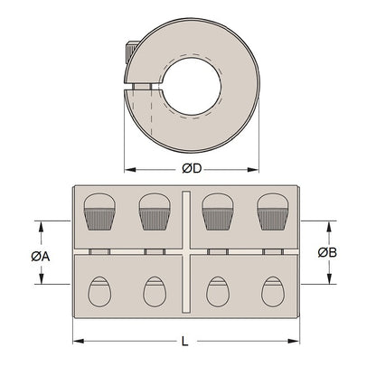 1084271 | CP-091-286-54-003-R1-SC (Each) --- Rigid Couplings - Pilot Bore 9.144 28.575x53.975 mm Clamp - Steel Coupling