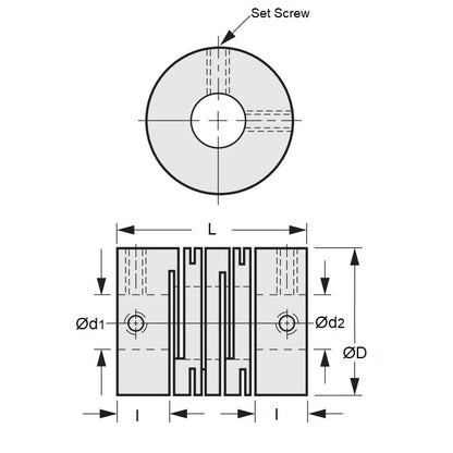 1042735 | CP-030-030-07-014-H-SL-AP-ECO (Each) --- Helical and Slit Couplings - 3x3x7.9 mm Standard - Anodized Aluminium Coupling