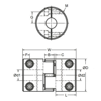 1057423 | CP-048-048-20-030-J-PU92C (Each) --- Spider Type C Complete Couplings - 4.762x4.762x20 mm - Aluminium with 92 Duro White Spider Coupling