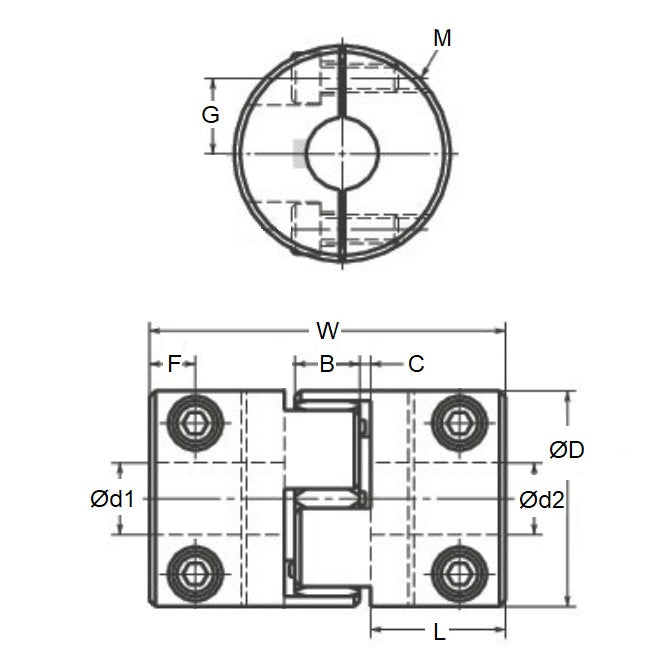 1085534 | CP-095-095-20-030-J-PU92C (Each) --- Spider Type C Complete Couplings - 9.525x9.525x20 mm - Aluminium with 92 Duro White Spider Coupling