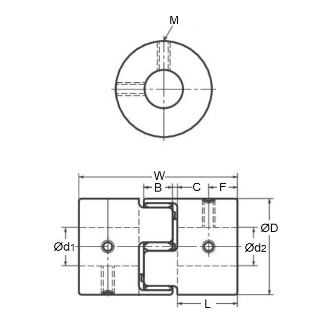 1085535 | CP-095-095-20-030-J-PU92G (Each) --- Spider Type C Complete Couplings - 9.525x9.525x20 mm - Aluminium with 92 Duro White Spider Coupling