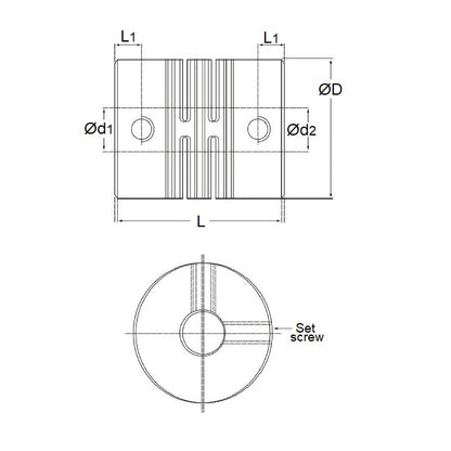 1036846 | CP-016-029-10-020-H-B6-AL-G (Each) --- Spiral 6 Beam Couplings - 1.6 Pilot Bore 2.9 9.52 mm Aluminium Set Screw Type - Aluminium Coupling