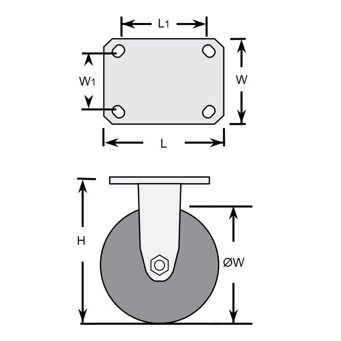 1179066 | RWC-R3711 (PK-2) --- Plate Castors - Wheel diameter 75 Rigid 50 mm - Inst Rubber Castor