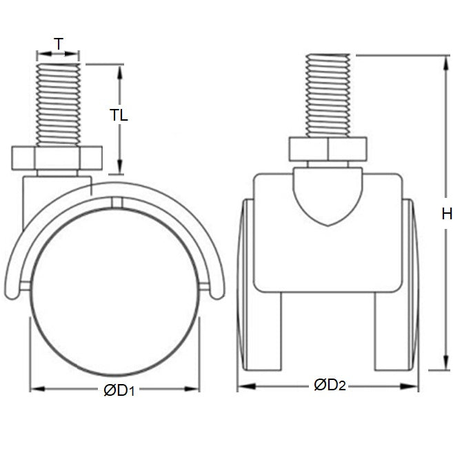 1164282 | WC437RS (PK-2) --- Stud Castors - 50.8 mm Swivel 34 Twin Wheel - Nylon Thread Castor