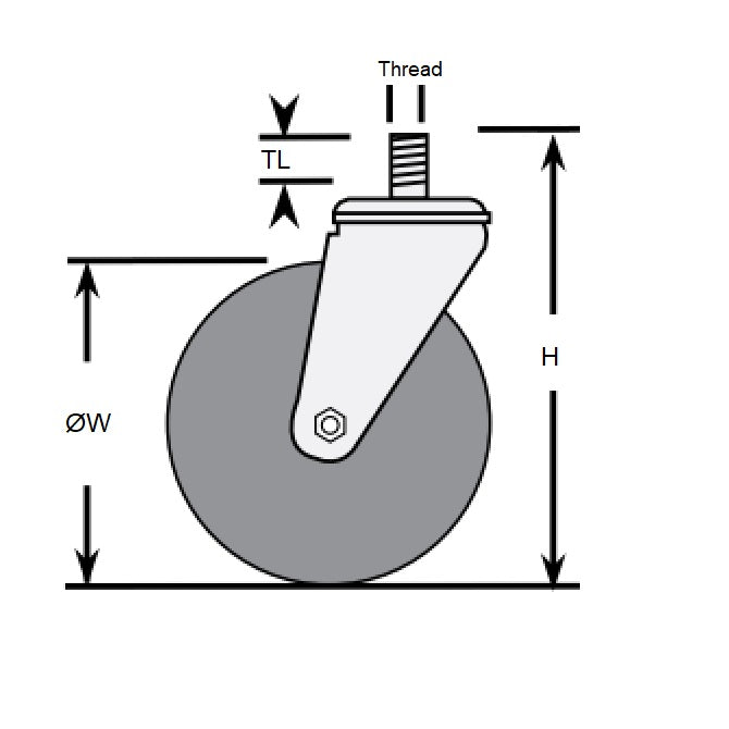 1178647 | RWC-S3714 (PK-5) --- Bolt Castors - Wheel Diameter 75 Swivel 50 mm - Grey Rubber - Non Marking Castor