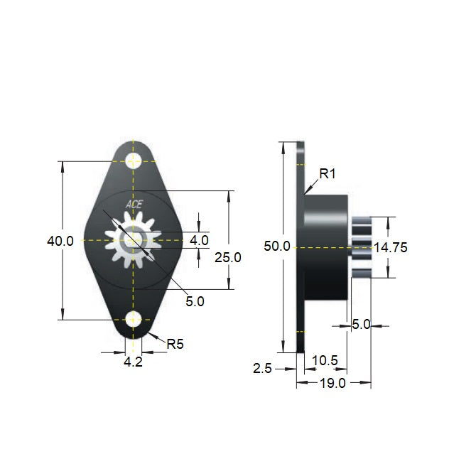 1059253 | DR-0050-B-N (Each) --- Rotary Dampers - 5.0 - +/- 1.0 - Ncm Bi-directional 50 RPM 5.0 to 15.0 Ncm