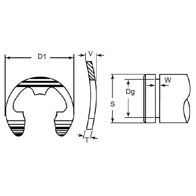1101079 | ECB-0101-0127-C (PK-5) --- E-Clips Retaining Rings - 12.7x10.06x1.07 mm Bowed - Carbon Steel E-Clip