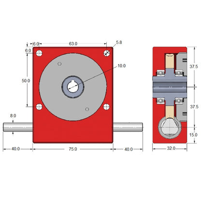 1169475 | P40-60 (Each) --- Cross Axis Gearboxes - Ratio 60 to 1 3°49 min 1 90 x 75 x 32mm - Steel Gearbox