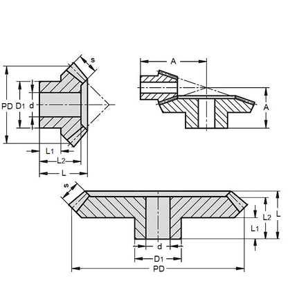 1059253 | GB-51A-M1-12-040-A (Each) --- Bevel Gears - Ratio 5 to 1 Small Gear Only - GB-51A-M1-60-100-A Module 1 Plastic - Acetal Gear