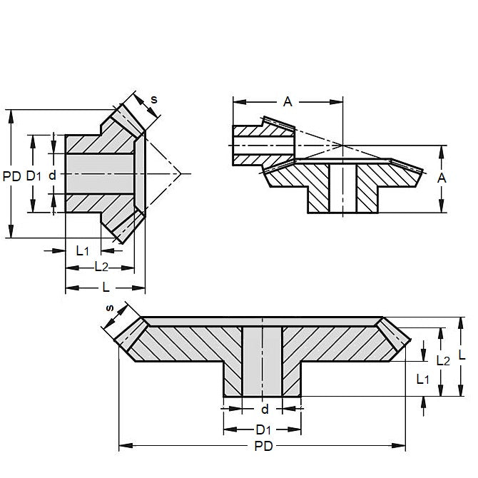 1050323 | GB-41A-D32-64-064-A (Each) --- Bevel Gears - Ratio 4 to 1 Large Gear Only - GB-41A-D32-16-048-A 32DP Plastic - Acetal Gear