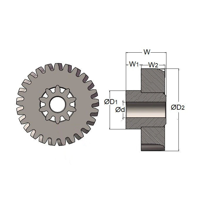 1132985 | GCL-013-M05-060-024-B (PK-2) --- Cluster Module 0.5 Brass Gears - 25 and 10 tooth 12.5 - 5.0 - 13.0 - 5.5 - Brass and Steel Gear