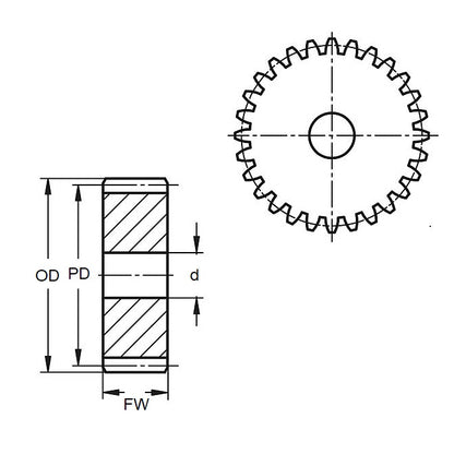 1181544 | G080P-080-M1-100-200F-C (Each) --- Spur Gears - 80 tooth - 80x20 mm Hubless - Carbon Steel S45C Gear