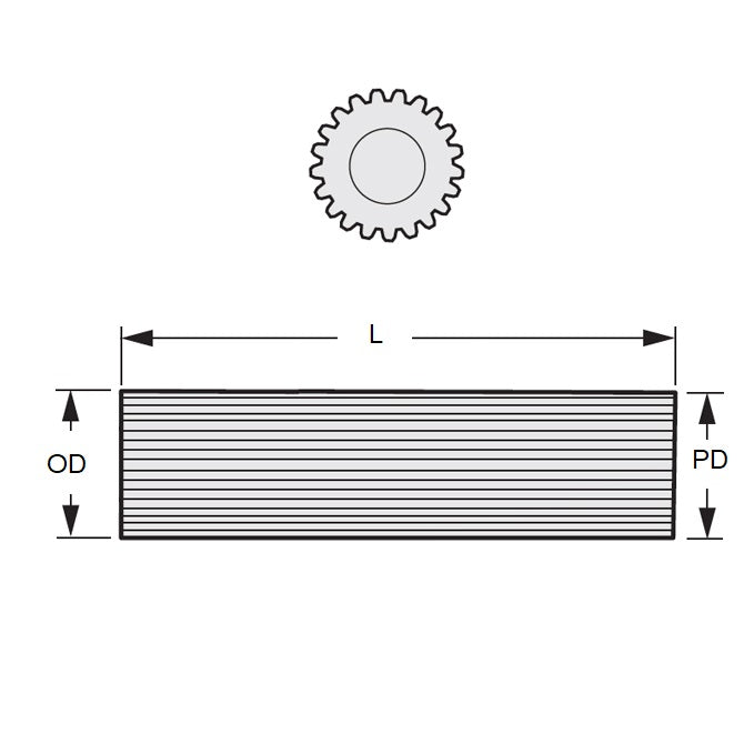 1083582 | G007L-09-D32-0300-C (Length) --- Pinion Wire 32DP Gears - 9 tooth - 8.738x300 mm - Carbon steel Gear