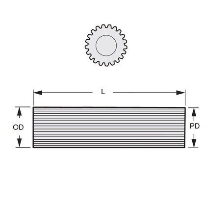 1083582 | G007L-09-D32-0300-C (Length) --- Pinion Wire 32DP Gears - 9 tooth - 8.738x300 mm - Carbon steel Gear
