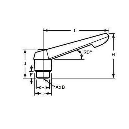 1064010 | KHD-8RS (Each) --- Adjustable Tapped and Reamed Handles - M6 - 6x1mm - Powder coated Zinc 65 mm Handle