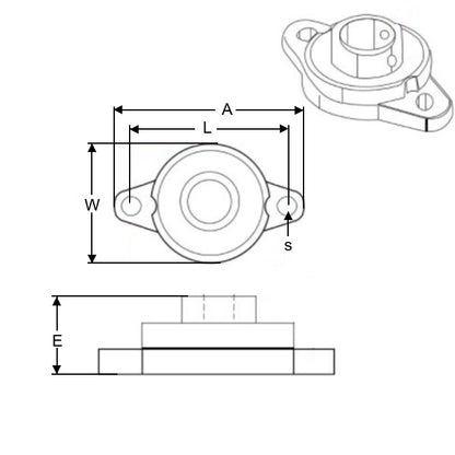 1081482 | UFL08N (Each) --- Flanged 2 Bolt Housing and Bearing Assembly - 8x27x48 mm Rigid - Aluminium
