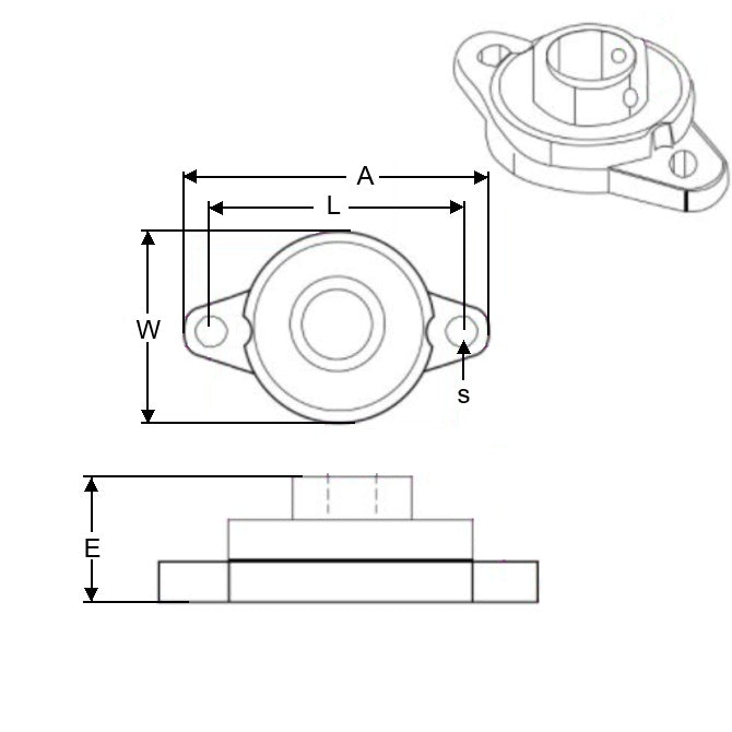 1098842 | UFL001N (Each) --- Flanged 2 Bolt Housing and Bearing Assembly - 12x38x63 mm Rigid - Aluminium